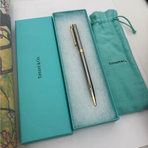 NIB Tiffany & Co. T-Clip Silver/Gold Tone Ballpoint Pen With Dust Bag Gift Box